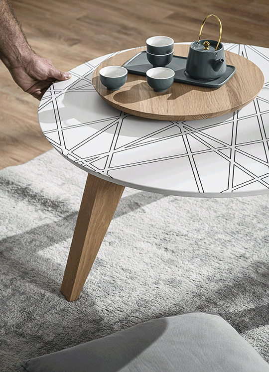 JFG Chimilin ébéniste - Collection Hima - Tables basses plateaux rotatifs
