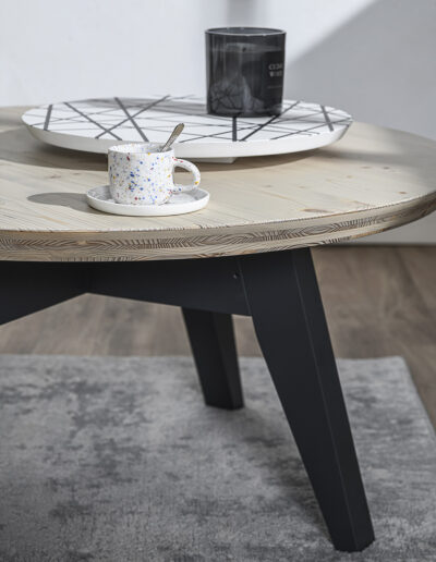 JFG Ébénisterie - Collection HIMA table basse plateau tournant pied noir